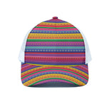 Colorful Mexican Serape Pattern Print White Mesh Trucker Cap