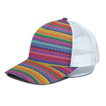 Colorful Mexican Serape Pattern Print White Mesh Trucker Cap