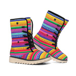 Colorful Mexican Serape Pattern Print Winter Boots
