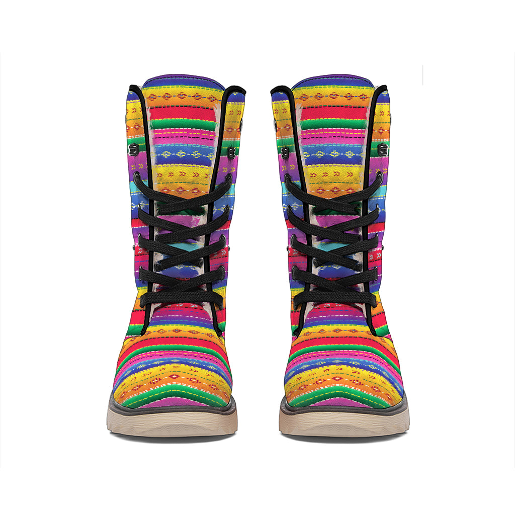 Colorful Mexican Serape Pattern Print Winter Boots
