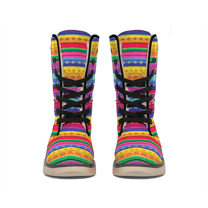Colorful Mexican Serape Pattern Print Winter Boots