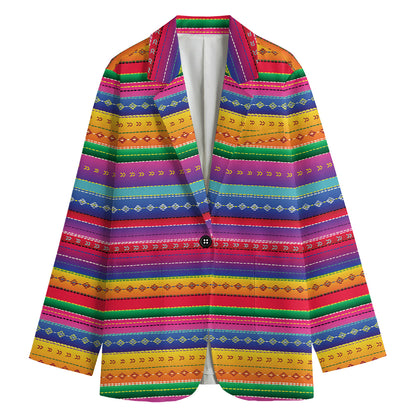 Colorful Mexican Serape Pattern Print Women's Blazer
