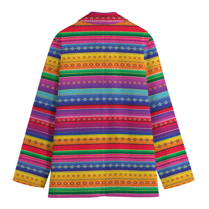 Colorful Mexican Serape Pattern Print Women's Blazer