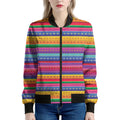 Colorful Mexican Serape Pattern Print Women's Bomber Jacket