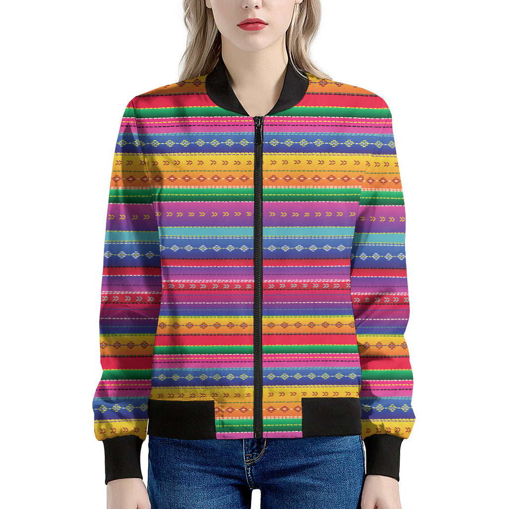 Colorful Mexican Serape Pattern Print Women's Bomber Jacket