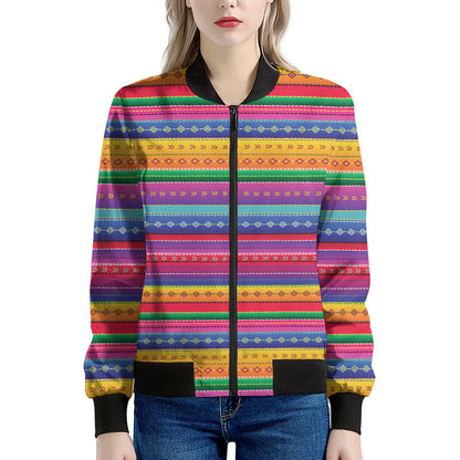 Colorful Mexican Serape Pattern Print Women's Bomber Jacket