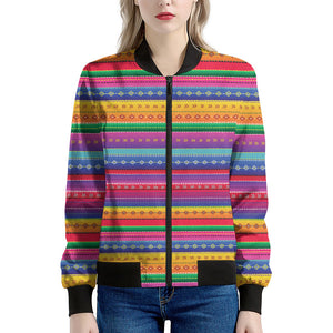 Colorful Mexican Serape Pattern Print Women's Bomber Jacket