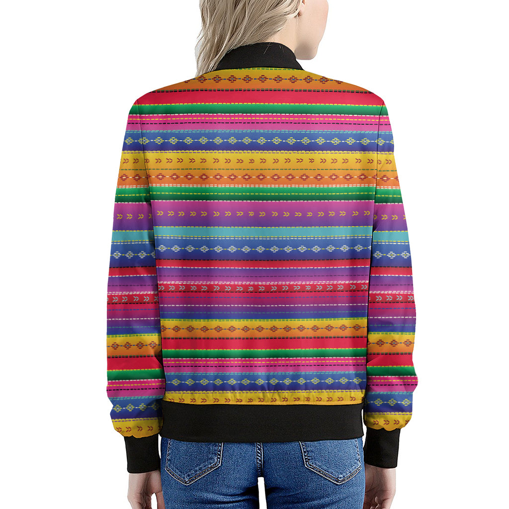 Colorful Mexican Serape Pattern Print Women's Bomber Jacket
