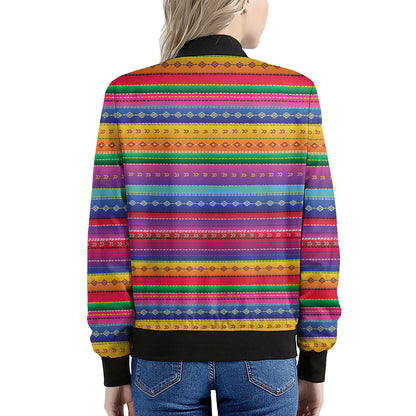 Colorful Mexican Serape Pattern Print Women's Bomber Jacket