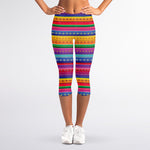 Colorful Mexican Serape Pattern Print Women's Capri Leggings