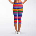 Colorful Mexican Serape Pattern Print Women's Capri Leggings
