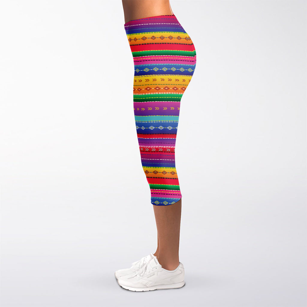 Colorful Mexican Serape Pattern Print Women's Capri Leggings