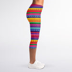 Colorful Mexican Serape Pattern Print Women's Capri Leggings