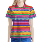 Colorful Mexican Serape Pattern Print Women's Polo Shirt