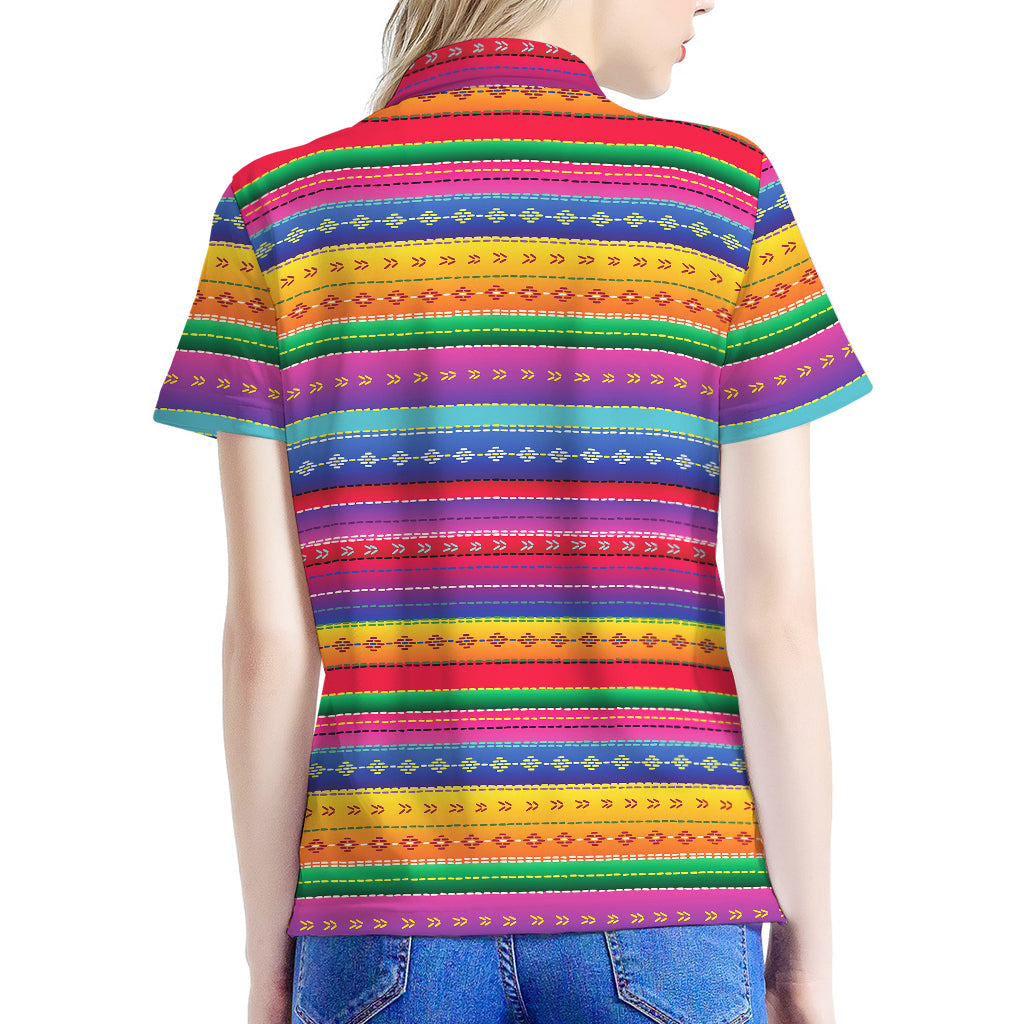 Colorful Mexican Serape Pattern Print Women's Polo Shirt