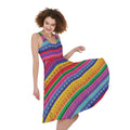 Colorful Mexican Serape Pattern Print Sleeveless Knee Length Dress