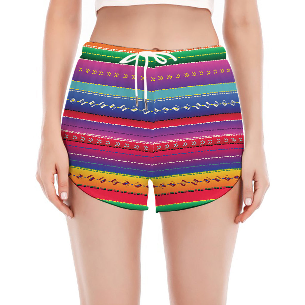 Colorful Mexican Serape Pattern Print Women's Split Running Shorts