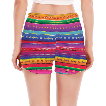 Colorful Mexican Serape Pattern Print Women's Split Running Shorts