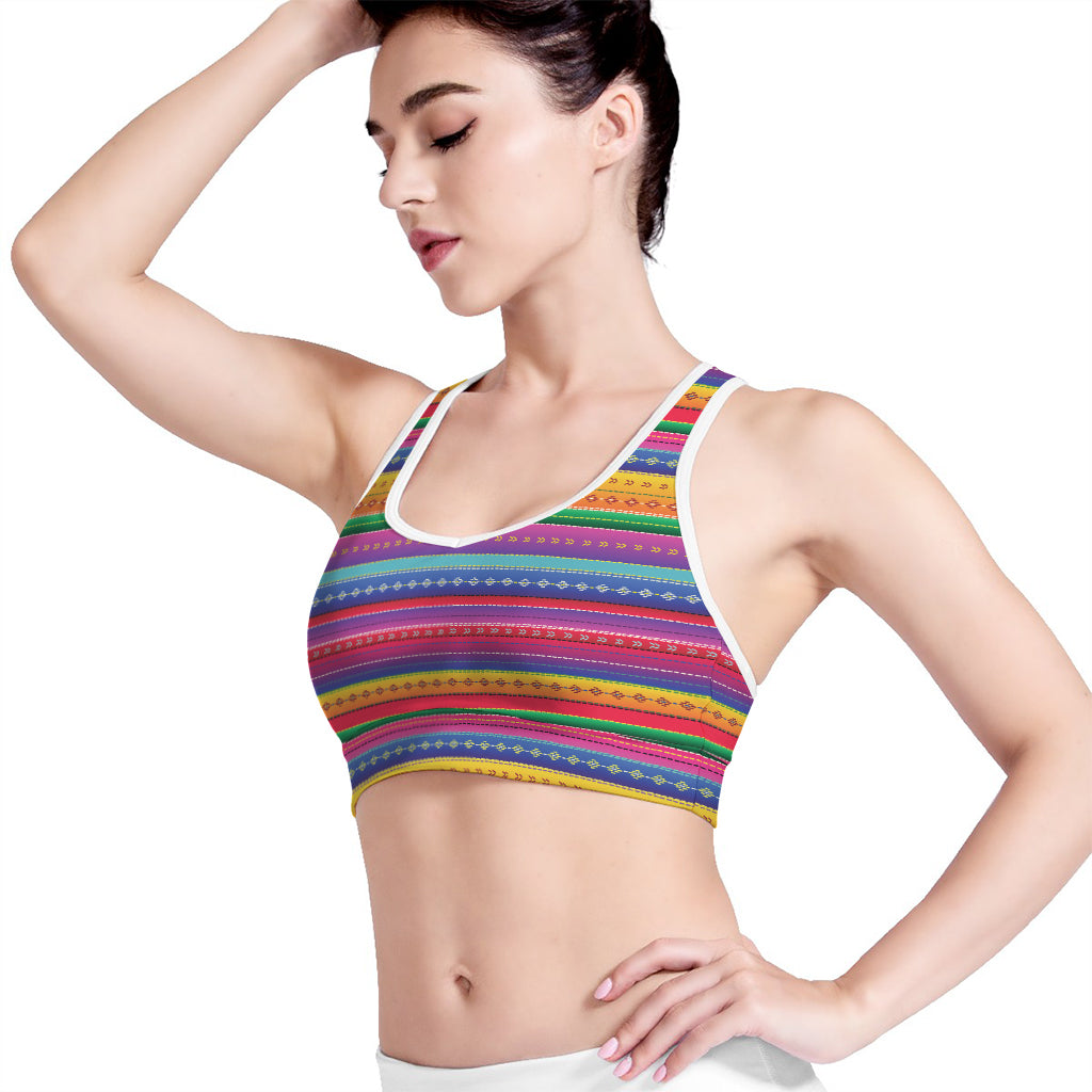 Colorful Mexican Serape Pattern Print Women's Sports Bra