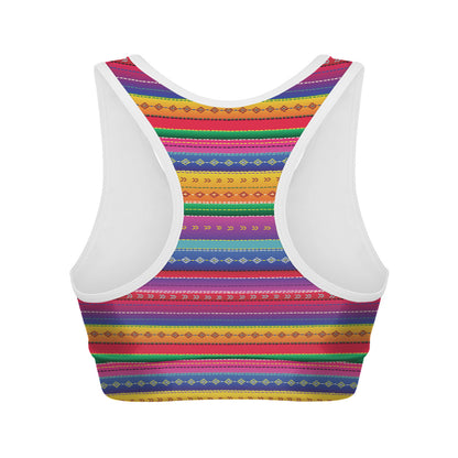 Colorful Mexican Serape Pattern Print Women's Sports Bra