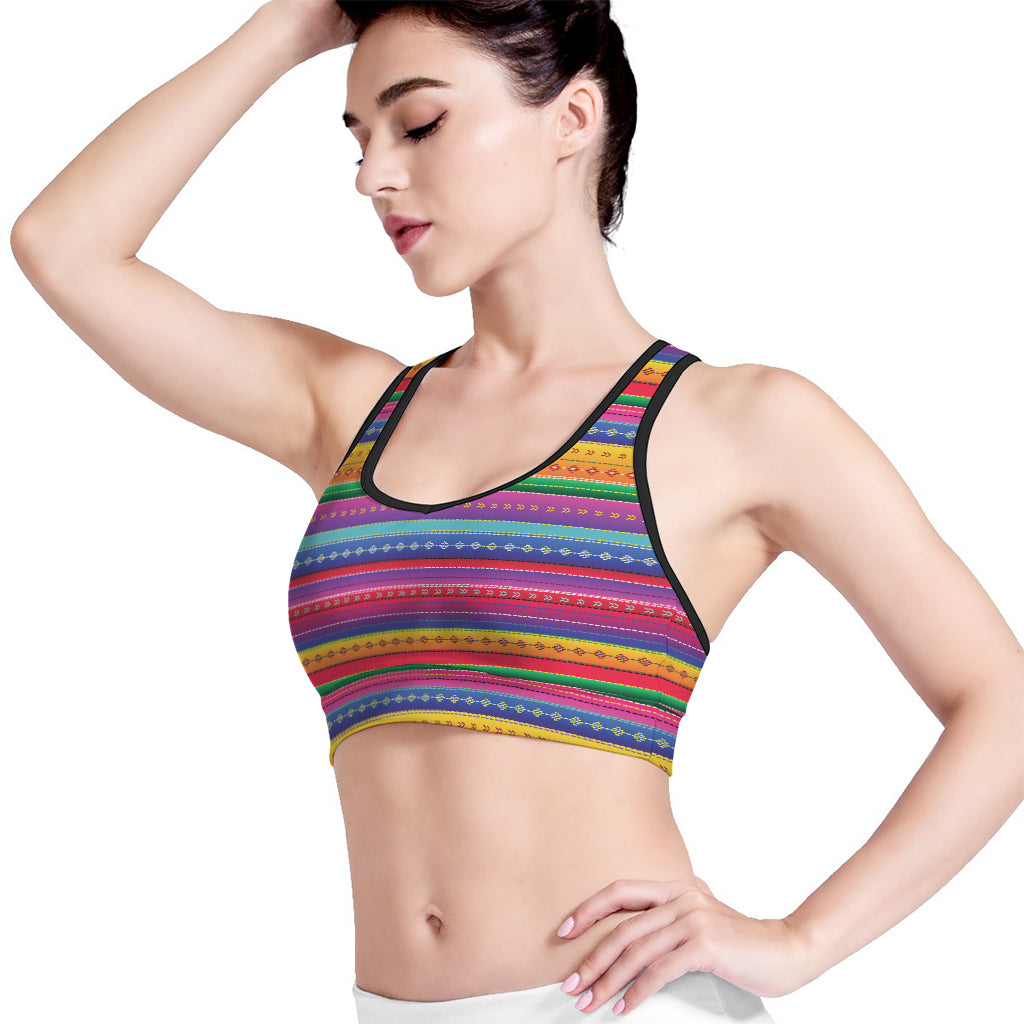 Colorful Mexican Serape Pattern Print Women's Sports Bra