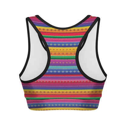 Colorful Mexican Serape Pattern Print Women's Sports Bra