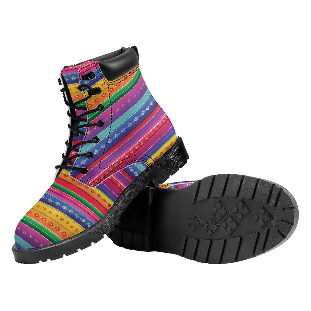 Colorful Mexican Serape Pattern Print Work Boots
