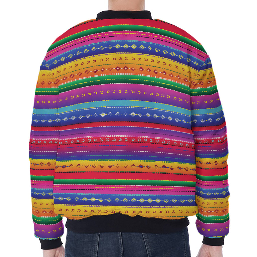 Colorful Mexican Serape Pattern Print Zip Sleeve Bomber Jacket