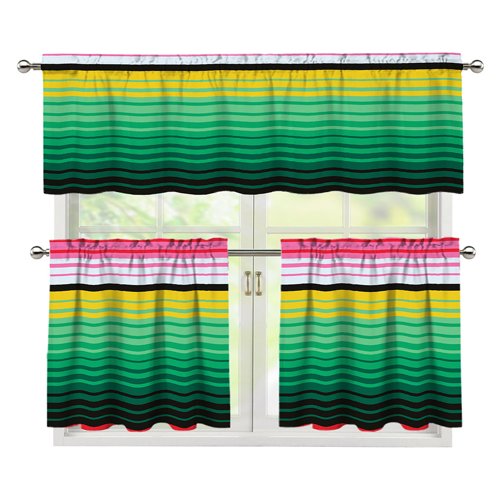 Colorful Mexican Serape Stripe Print 3 Piece Kitchen Curtains