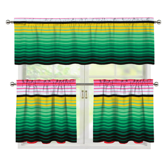 Colorful Mexican Serape Stripe Print 3 Piece Kitchen Curtains