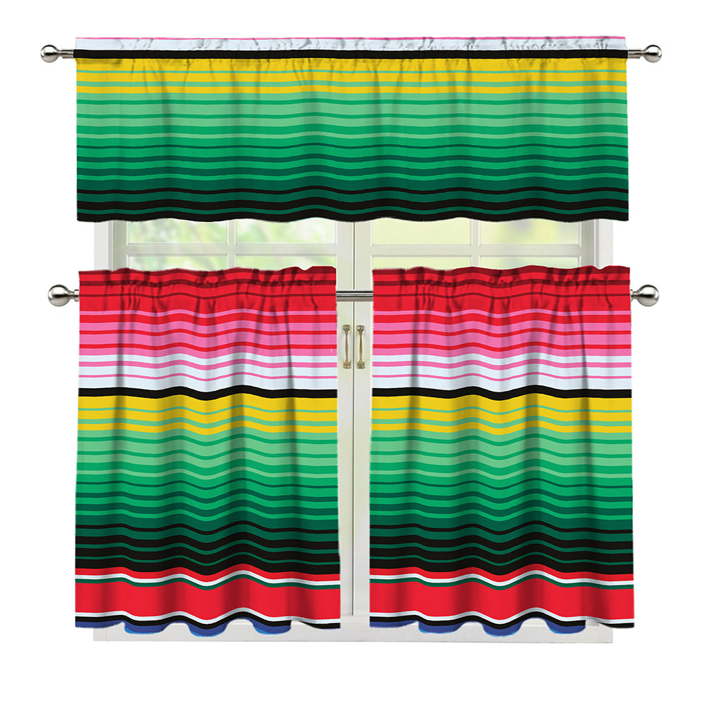Colorful Mexican Serape Stripe Print 3 Piece Kitchen Curtains