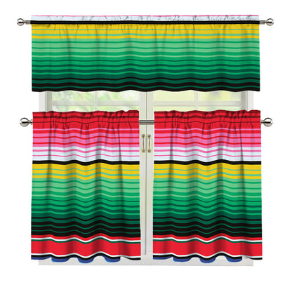 Colorful Mexican Serape Stripe Print 3 Piece Kitchen Curtains