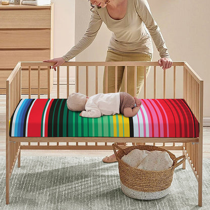Colorful Mexican Serape Stripe Print Baby Crib Sheet