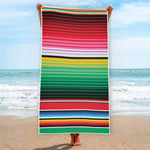 Colorful Mexican Serape Stripe Print Beach Towel