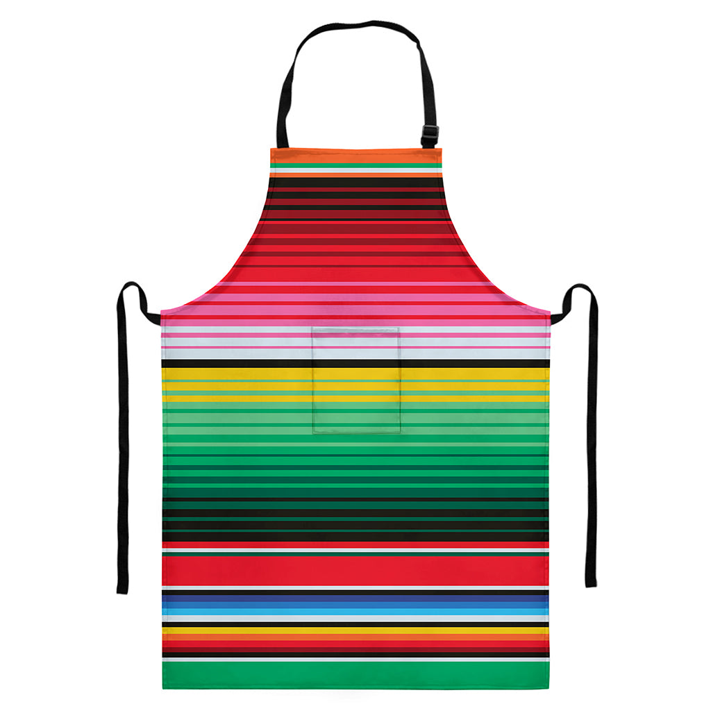 Colorful Mexican Serape Stripe Print Bib Apron With Pocket