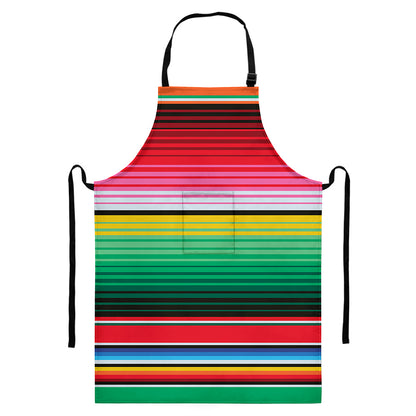 Colorful Mexican Serape Stripe Print Bib Apron With Pocket
