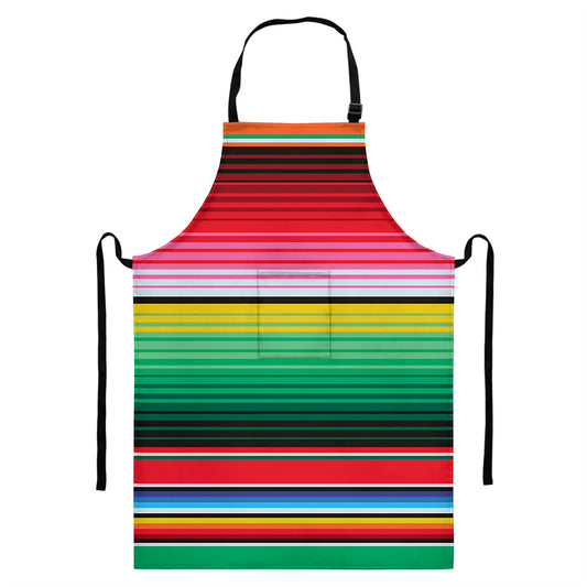 Colorful Mexican Serape Stripe Print Bib Apron With Pocket