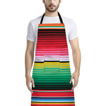 Colorful Mexican Serape Stripe Print Bib Apron With Pocket