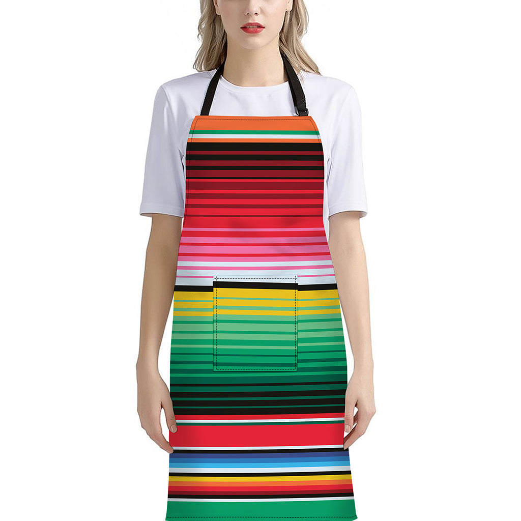 Colorful Mexican Serape Stripe Print Bib Apron With Pocket