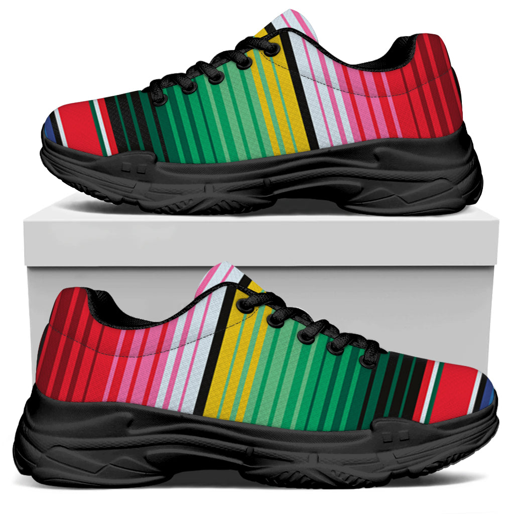 Colorful Mexican Serape Stripe Print Black Chunky Shoes