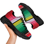 Colorful Mexican Serape Stripe Print Black Chunky Shoes