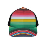 Colorful Mexican Serape Stripe Print Black Mesh Trucker Cap