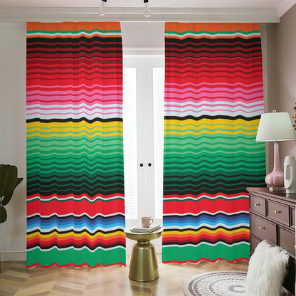 Colorful Mexican Serape Stripe Print Blackout Pencil Pleat Curtains