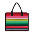 Colorful Mexican Serape Stripe Print Canvas Tote Bag