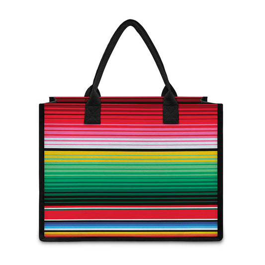 Colorful Mexican Serape Stripe Print Canvas Tote Bag