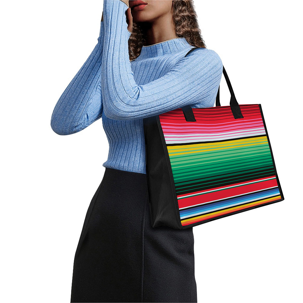 Colorful Mexican Serape Stripe Print Canvas Tote Bag