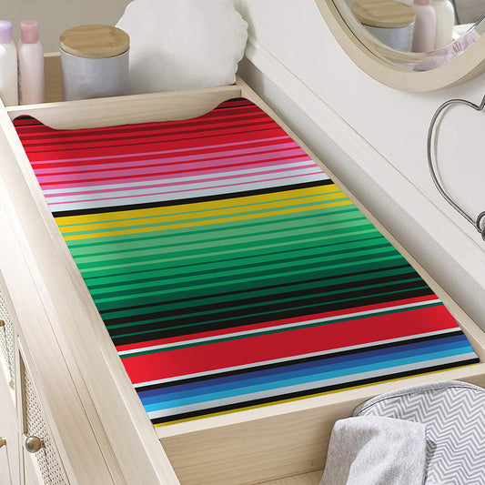 Colorful Mexican Serape Stripe Print Changing Pad Cover