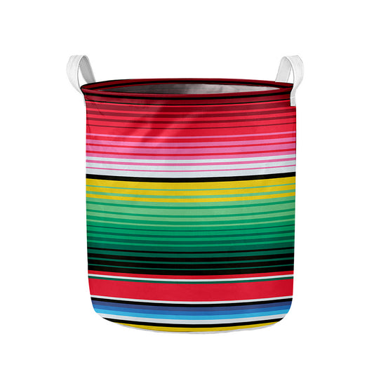 Colorful Mexican Serape Stripe Print Collapsible Laundry Basket
