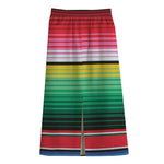 Colorful Mexican Serape Stripe Print Cotton Front Slit Maxi Skirt