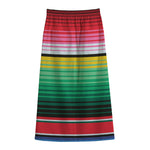 Colorful Mexican Serape Stripe Print Cotton Front Slit Maxi Skirt